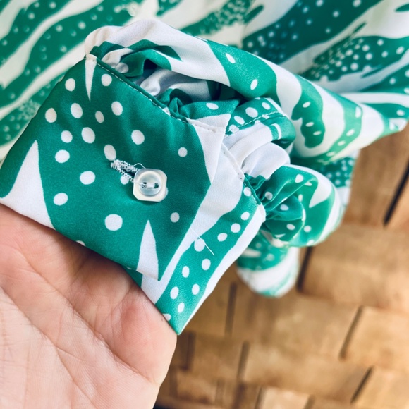 Hooper Associates Vintage 80s 90s Polka Dot Green Stripes Long Sleeve Blouse 16 - Picture 6 of 12